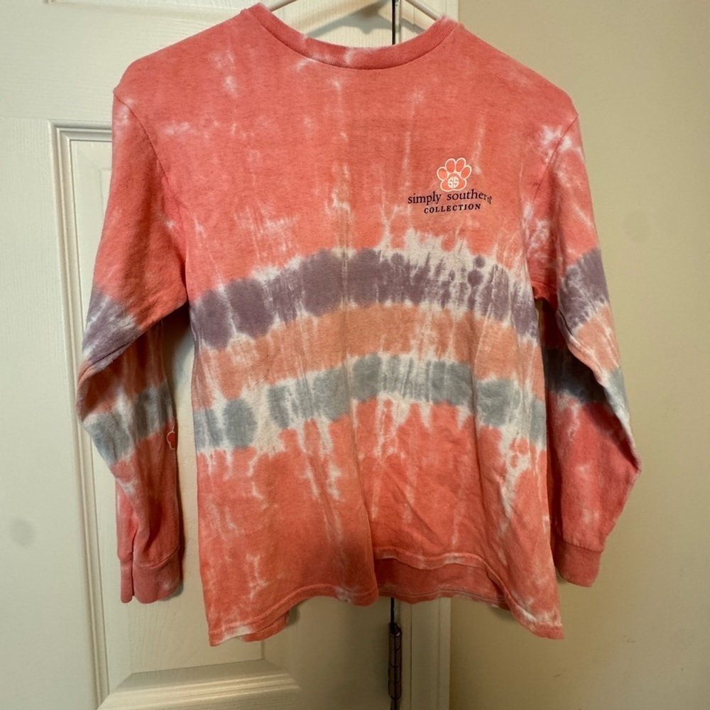Simply Southern Kids Tie-Dye Long Sleeve Shirt - Coral and Gray
